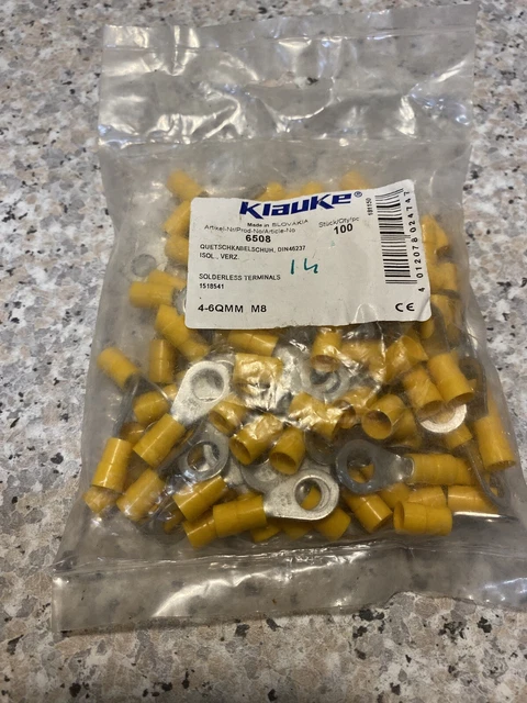 100x Klauke Ringkabelschuh 4-6 mm² M 8, isoliert-Art.Nr. 6508-OVP