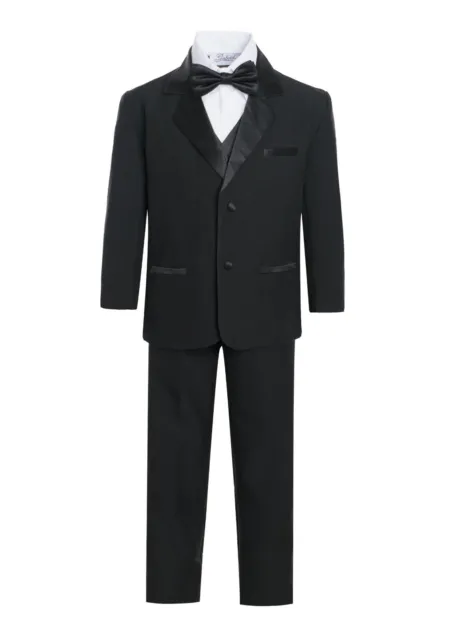 Boys Slim Fit Tuxedo suit 5pc set coat,Satin vest,striated pant,shirt,bow tie