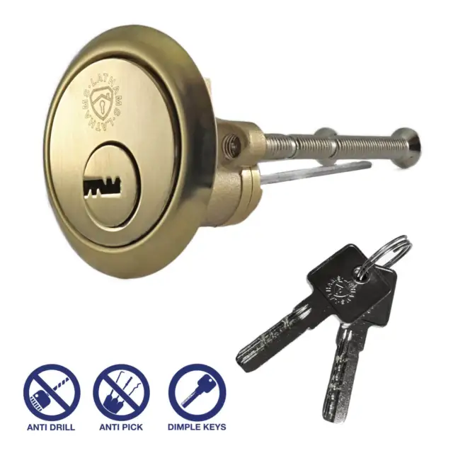 Security Rim Cylinder Door Lock Polished Brass Finish, Yale ERA Latch fitment
