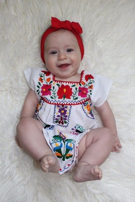 White Girls Tunic Dress Embroidered with Multicolored flowered 9-12 months