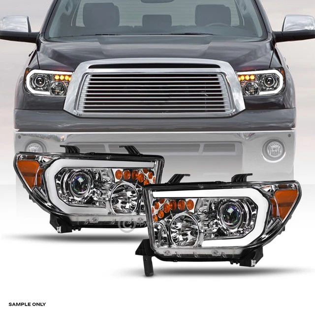 For 2007-2013 Tundra/Sequoia Chrome Projector Headlights Signal Amber w/LED Tube