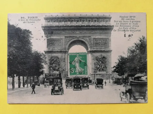 CPA FRANCE 75 - PARIS en 1913 L'ARC de TRIOMPHE de l'ÉTOILE Timbre positionné