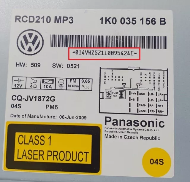 VW Radio Code / Épinglette Volkswagen Rcd Rns Blaupunkt GPS Alpha Satellite Tech 3