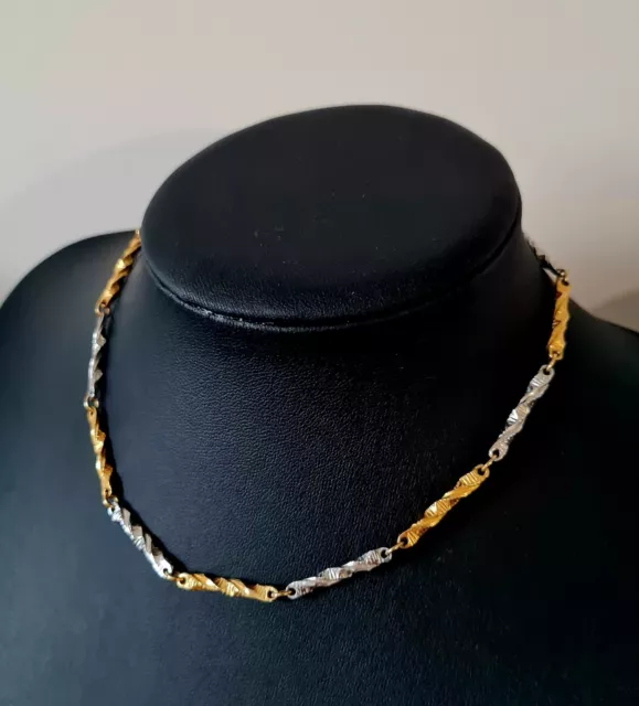 Vintage Signed Corocraft Silver And Gold Tone Bar Link Chain Necklace