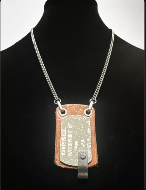 Diesel Steel And Leather Dogtag Necklace