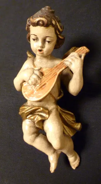 Musik Engel m. Mandoline Holz Wandengel Putte im Barock-Antikstiel hergestellt