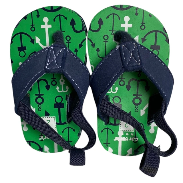 Baby Infant Boys Carters Flip Flops Sandals Ankle Heel Strap Green Blue Size 2