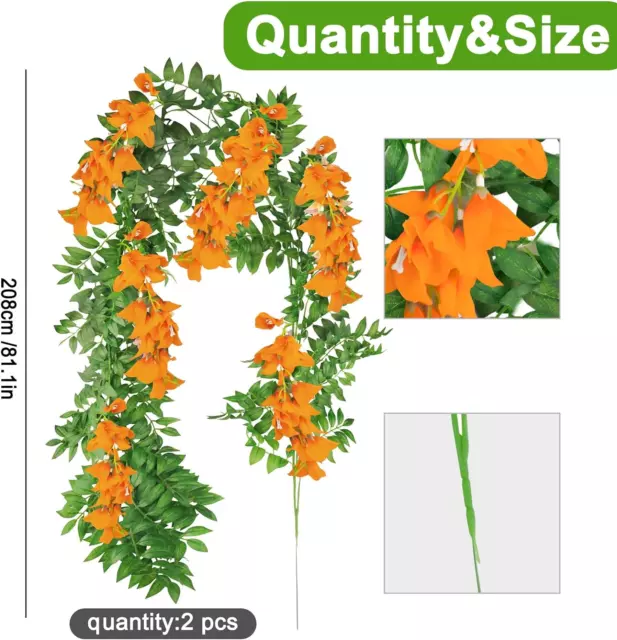 2 Pcs 13FT Flower Garland Hanging Artificial Bougainvillea Vine Flowers UV 2