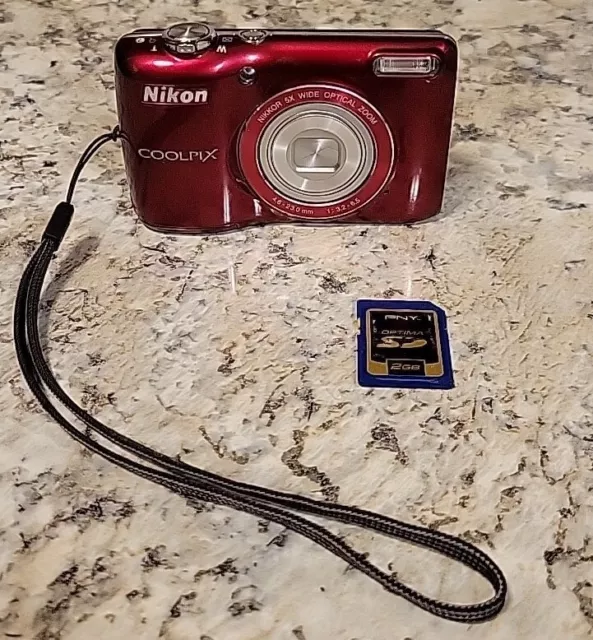 Nikon Coolpix L26 Red Burgundy 16.1 MP Digital Camera W/ SD Card Tested