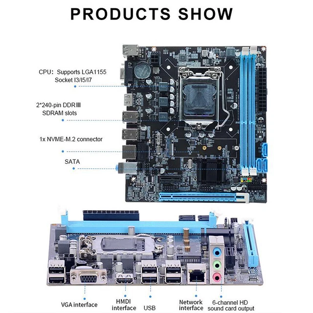 H61 MOTHERBOARD 4 X SATA 2.0 Computer MainBoard Realtek 10/100 Mbps LAN ...