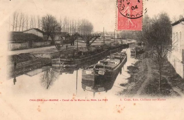 CPA 51 - CHALONS-SUR-MARNE (Marne) - Canal de la Marne au Rhin. Le Port. barge