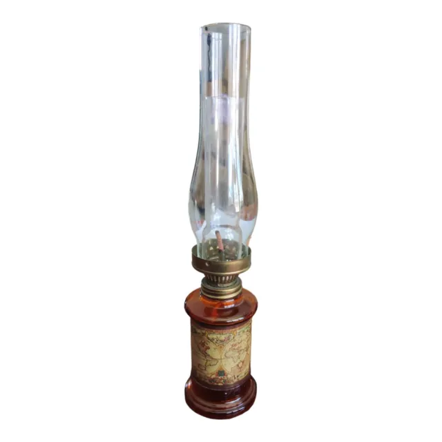 Mini Oil / Kerosene Lamp Double Clear Glass w/ Globe Graphics - 12" Tall