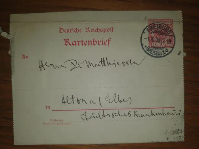 Dachbodenfund Brief Post Kartenbrief Freiburg 1898 Reichspost 10 Pf Altona Elbe 