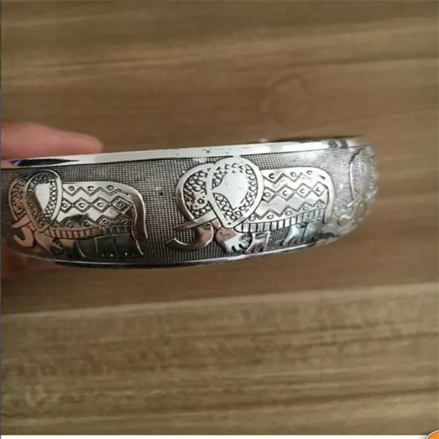 Elephant Carved Tibetan Tibet Silver Bangle Cuff Bracelet Women Jewelry Gift