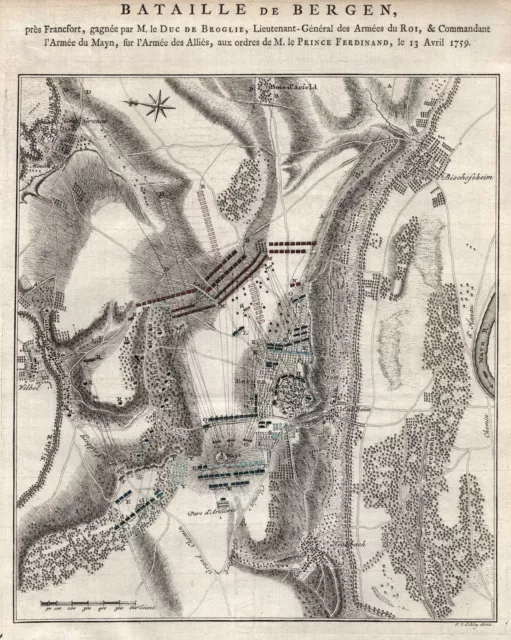 Grabado en cobre original Frankfurt Bergen-Enkheim J. v. Schley 1759