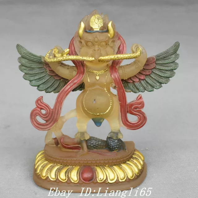 Alte farbige Glasur Gilt Malerei Redpoll Winged Garuda Vogel Adler Buddha Statue