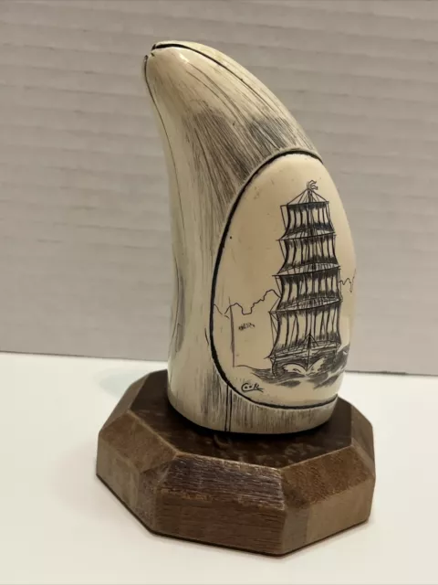 Faux Sperm Whale Tooth "Falls Of Clyde" Scrimshaw Resin,, Museum Quality 3
