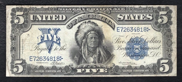 Fr. 275 1899 $5 Five Dollars “Cheif” Silver Certificate Currency Note Very Fine