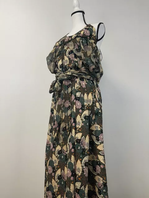 Topshop Swing Dress Womens 4 Floral Green Fit Flare Reversible Maxi n164 2