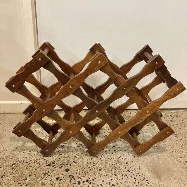 Vintage Wooden Wine Bottle Rack Holder Mid Century Bar Ware Decor Retro Chunky