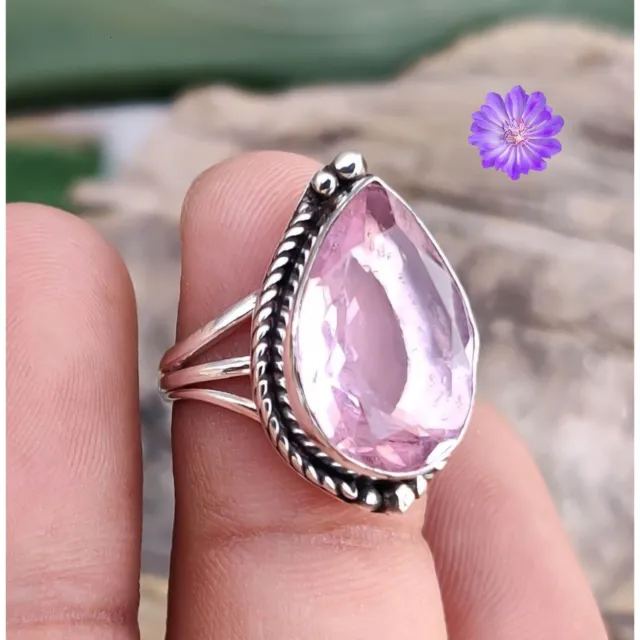 Pink Kunzite Gemstone 925 Sterling Silver Ring Handmade Jewelry All Size