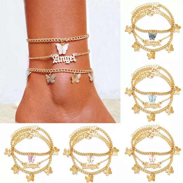 Girls Leg Chain Barefoot on Layered Butterfly Ankle Bracelets Bohemian Anklets