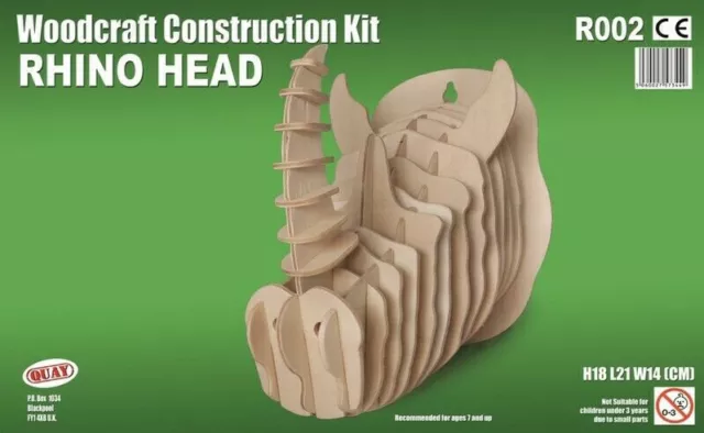 RHINO HEAD Woodcraft Construction Kit - Wooden Animal Model Wall 3D Decoration