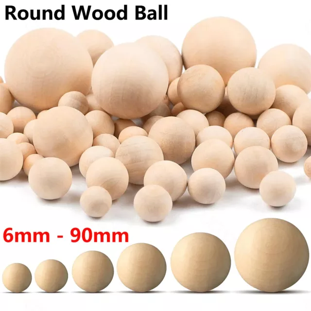 6mm - 90mm Natural Wooden Craft Balls Wood Solid Round Ball Spheres DIY Supplies