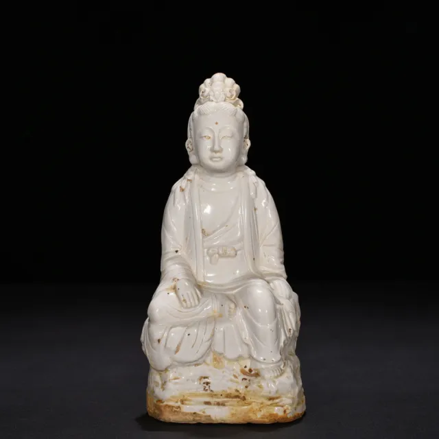 9.1" Antique Porcelain song dynasty ding kiln White glaze guanyin Buddha statue