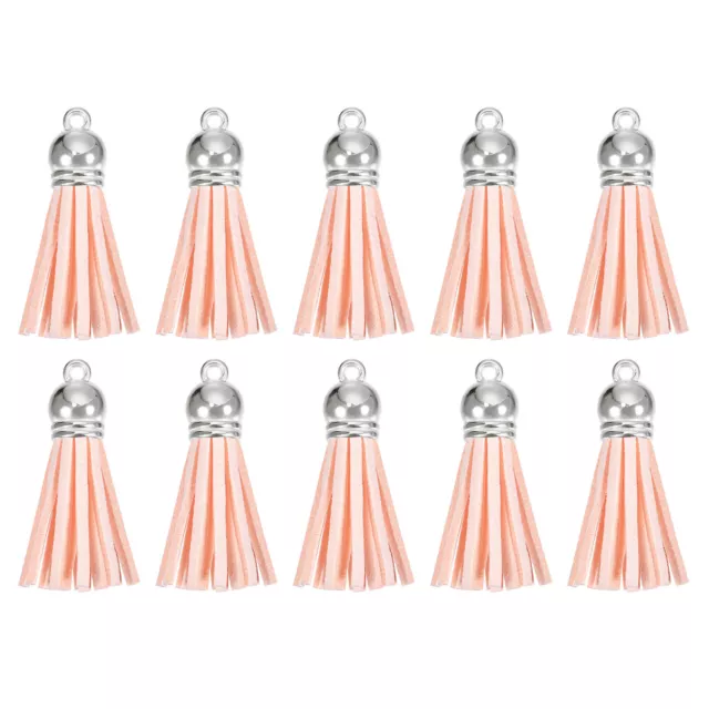 30Pcs 1.5" Leather Tassels Keychain Charm with Silver Cap for DIY, Fresh Pink