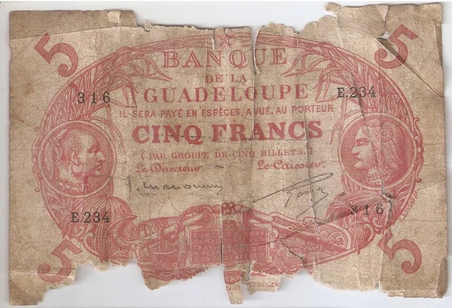 GUADELOUPE 5 francs 1901  (1934-1943)
