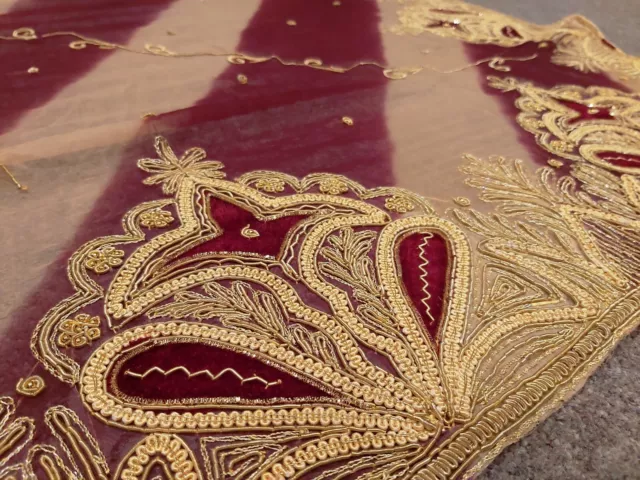 RED GOLD VELVET Indian Embroidered Wedding Dress Abaya Train No Dupatta  rrp£1800 £201.00 - PicClick UK