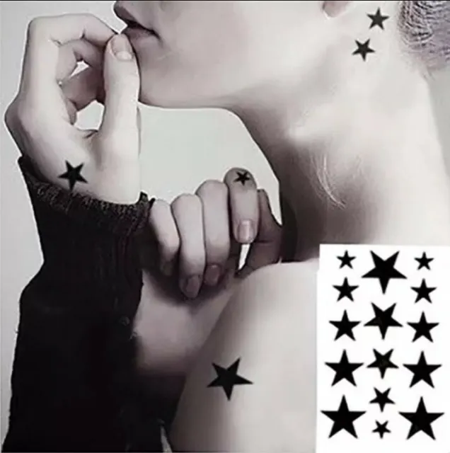 BLACK STARS Temporary Tattoos 🇬🇧 UK Small Mens Womens Body Face Hands Neck Art