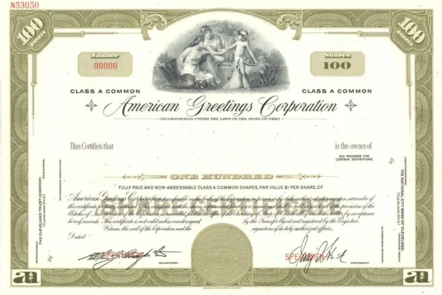 American Greetings Corporation - Specimen Stock Certificate - Specimen Stocks &