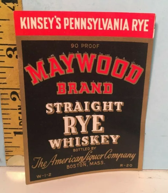 Vintage Maywood Straight Rye Whiskey Boston Ma American Bottling Co Label