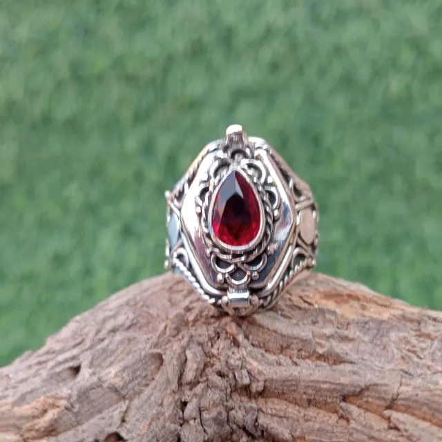 Garnet Poison Gemstone 925 Sterling Silver Ring Handmade Boho Jewelry Gift Ring