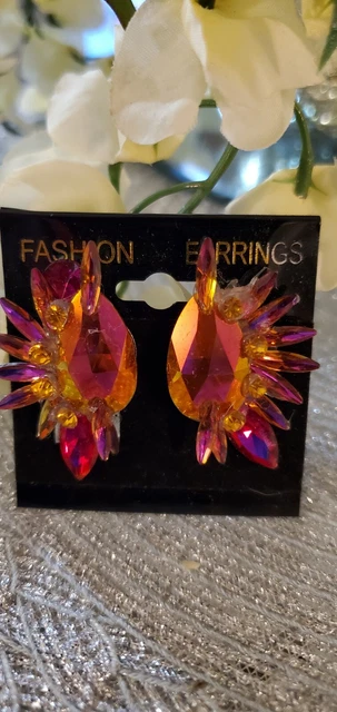 Ballroom Dance Jewelry Earrings Light Topaz Volcano Fuchsia