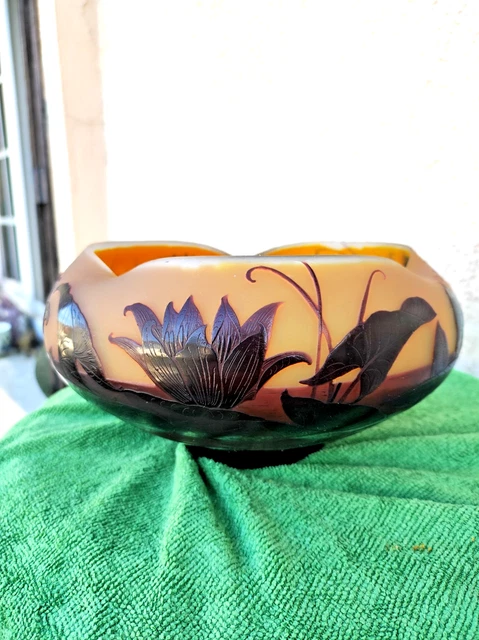 Coupe cristal givré émaillé Legras Victor Saglier fleurs Art