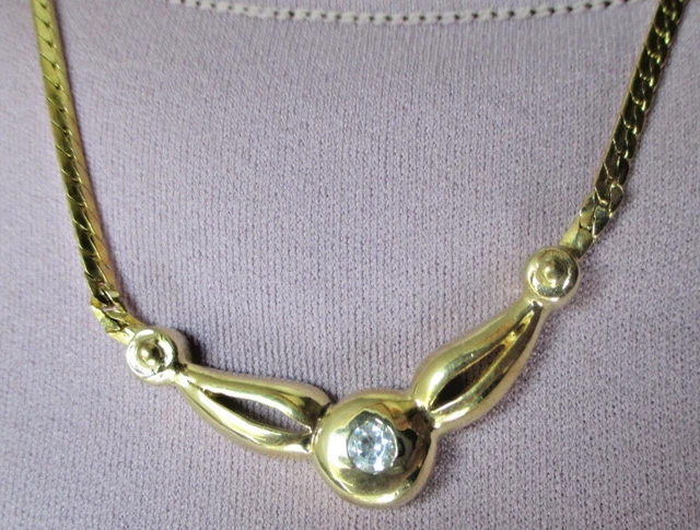 Collier Vintage Or Maille Plate Avec Cristaux Imitation Diamant - Modèle 508