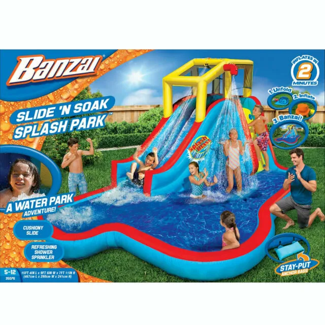 Banzai 90321 Slide N Soak Splash Park Inflatable Outdoor Kids Play Center