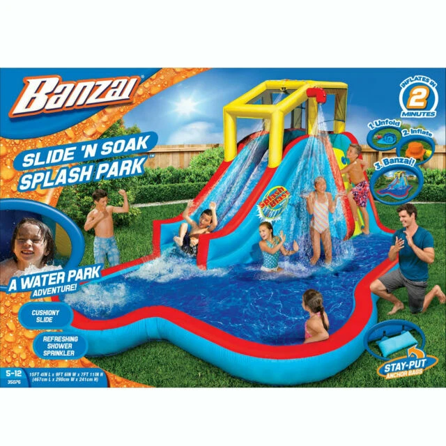 Banzai 90321 Slide N Soak Splash Park Inflatable Outdoor Kids Play Center Banzai 90321 Slide N Soak Splash Park Inflatable Outdoor Kids Play Center