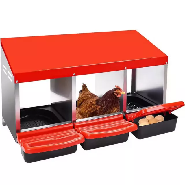 Chicken Hen Coop Hutch 3 Hole Inside Outside Roll Away Lay Egg Nesting Box