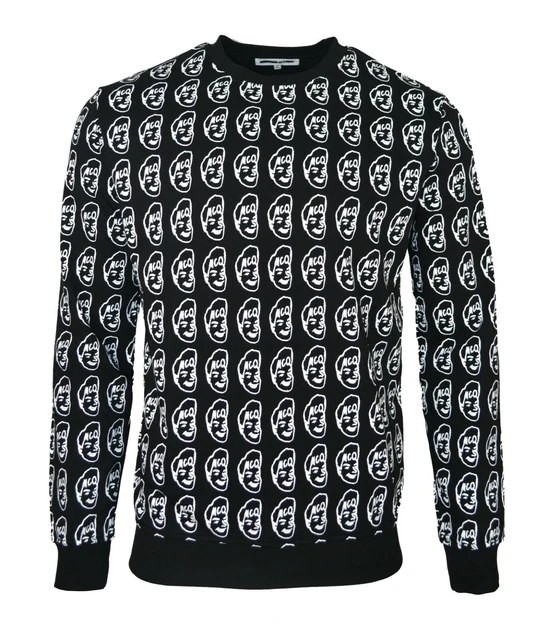 Mcq Logo Monochrome Faces Print Sweatshirt Jumper Alexander Mcqueen Black White