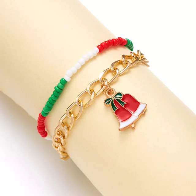 Joyeux Noël Snowman Snowflake Santa Claus Bell Pendant Charm Bracelet perlé 2