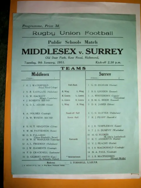 Middlesex V Surrey ( Tues 9Th February 1951 )