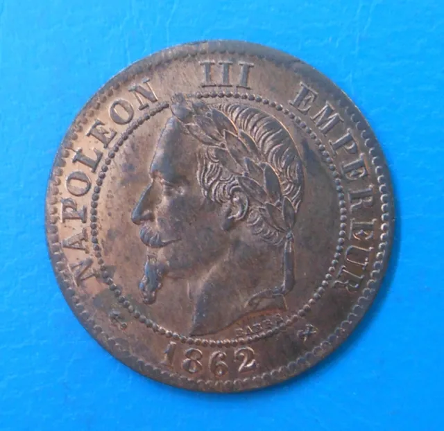 Napoléon III , 2 centimes tête laurée 1862 K Bordeaux