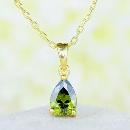 2Ct  Pear Cut Lab-Created Green Peridot Solitaire Pendant 14k Yellow Gold Plated