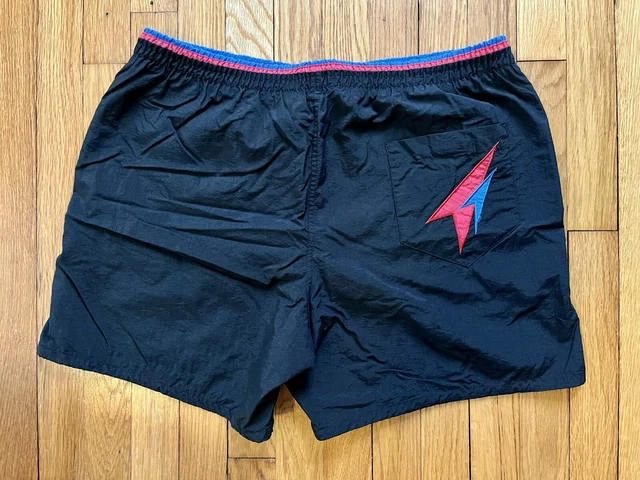 Vintage Men’s 80s Speedo Medium Bathing Suit Black Pink & Blue - Elastic Waist
