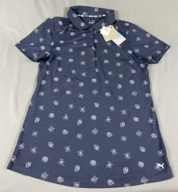 Puma Golf Shirt Polo Womens Cloudspun Garden Print Small Blue Navy NWT MSRP $60