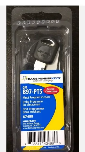 Hillman GM Transponder Blank Key B97-PT5 - Program in Store - New Uncut GM 87488